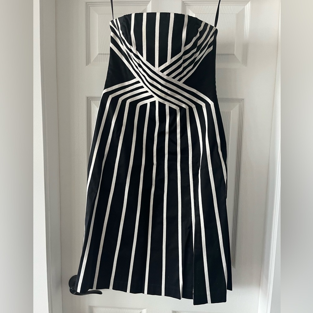 Coast size 6 US. black and white strapless dress with boning.